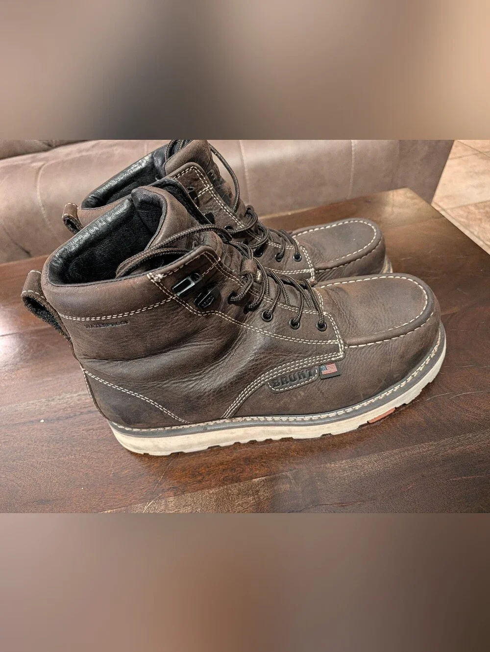 Brunt USA Made Mock Toe Composite Toe Dark Brown Leather Work Boots - Men's